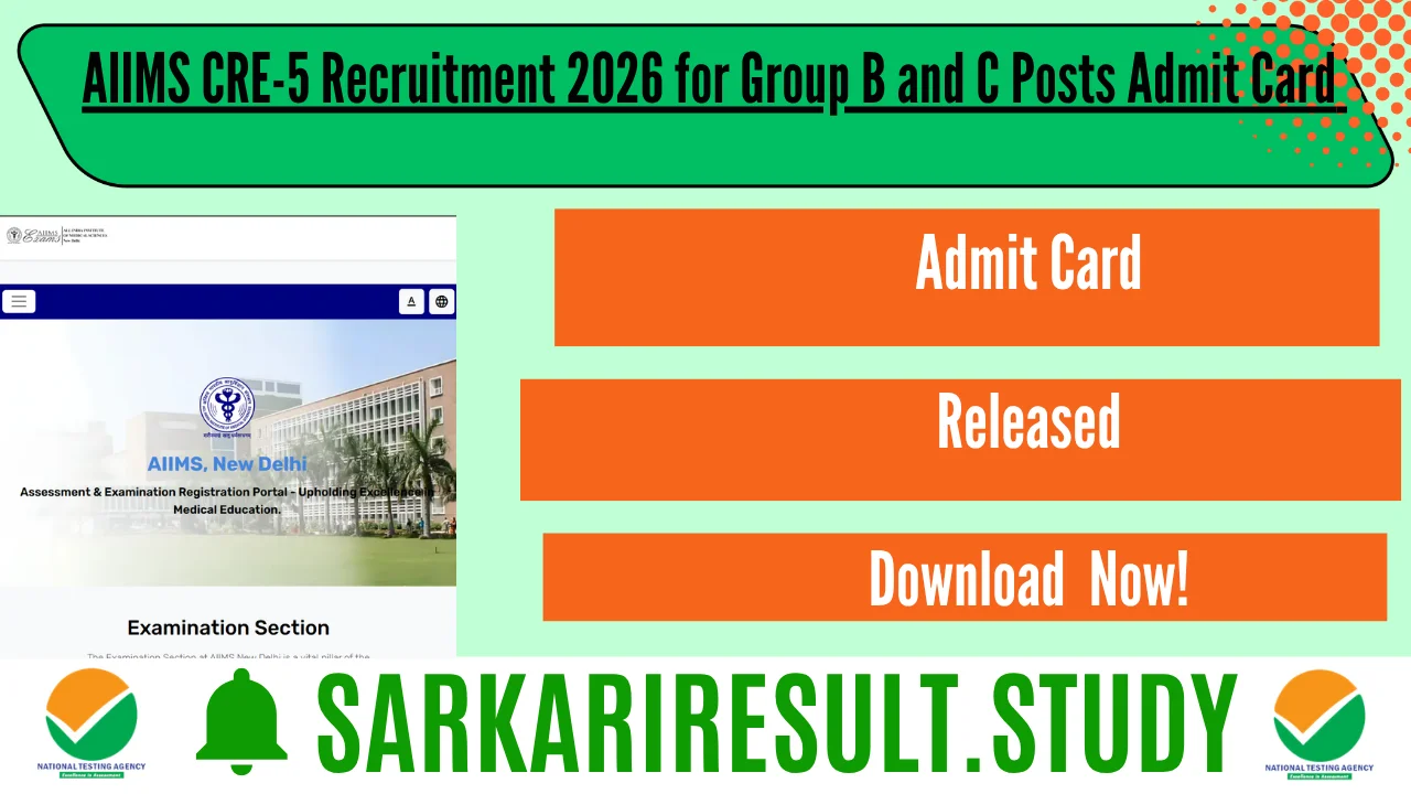 AIIMS CRE-5 Recruitment 2026 for Group B and C Posts Admit Card 