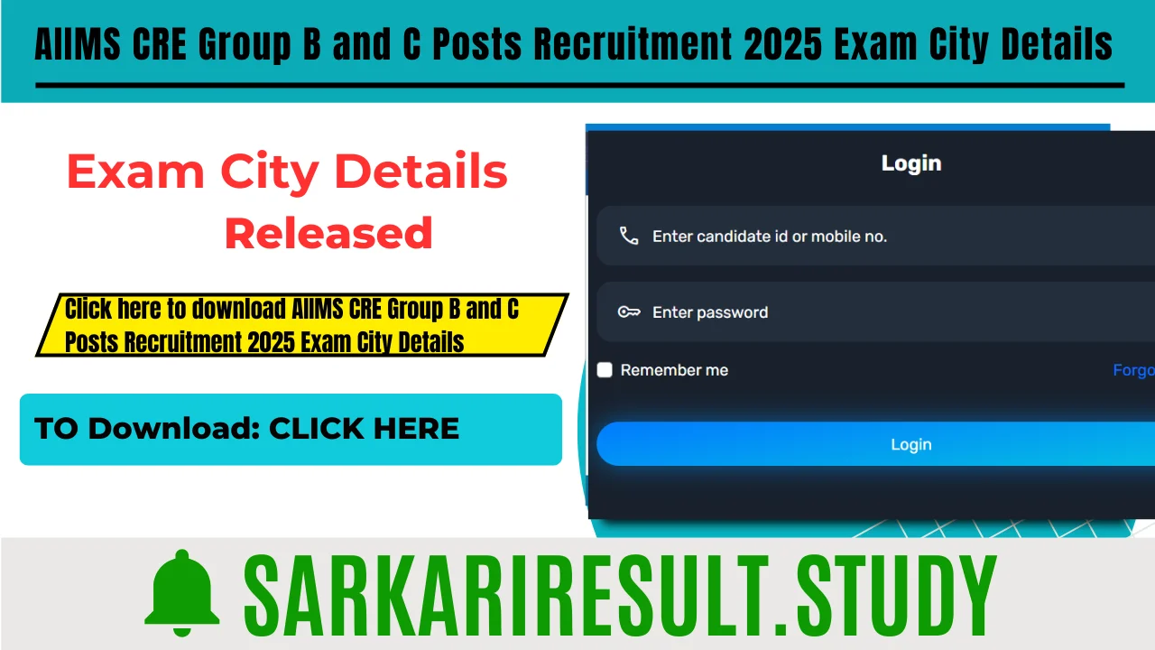 AIIMS CRE Group B and C Posts Recruitment 2025 Exam City Details