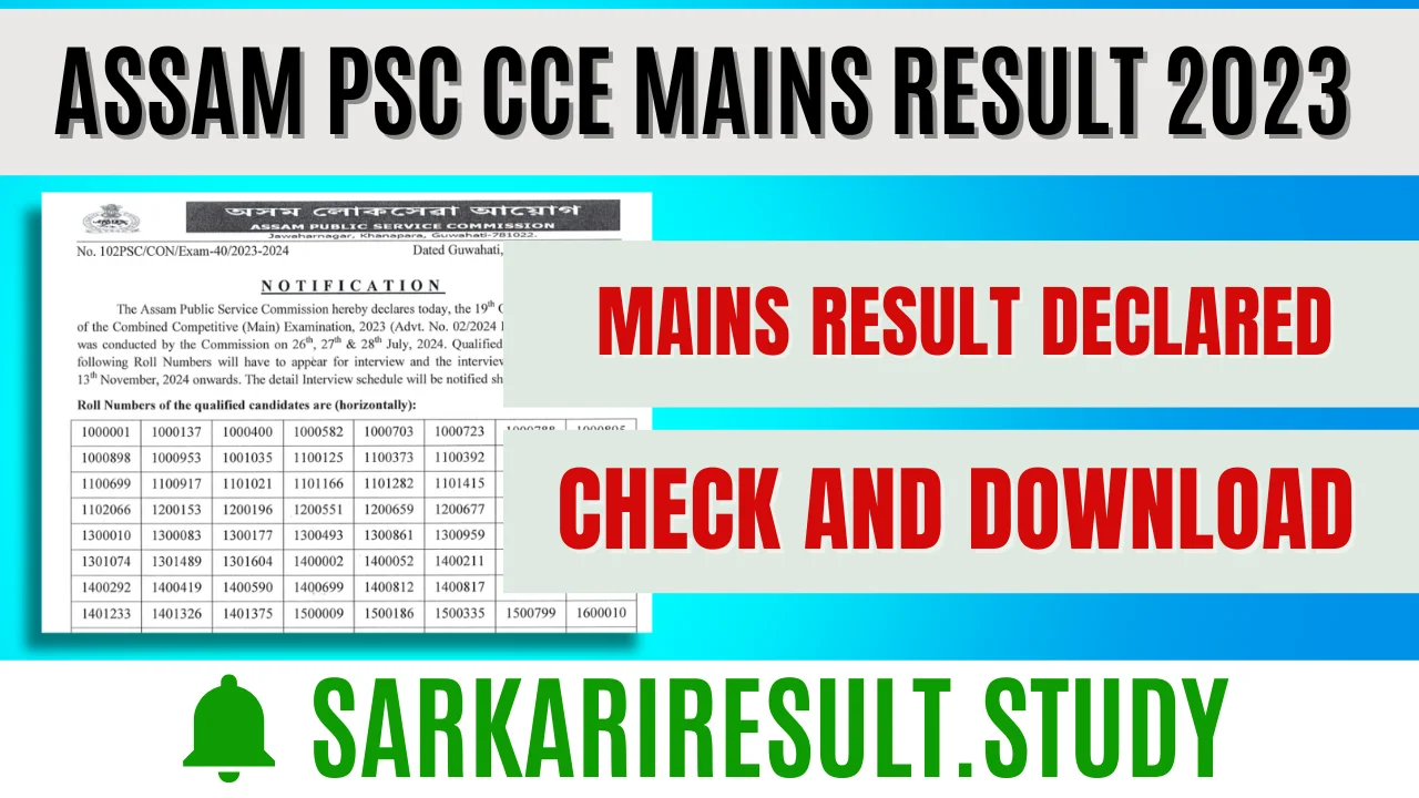 ASSAM PSC CCE Mains Result 2023 