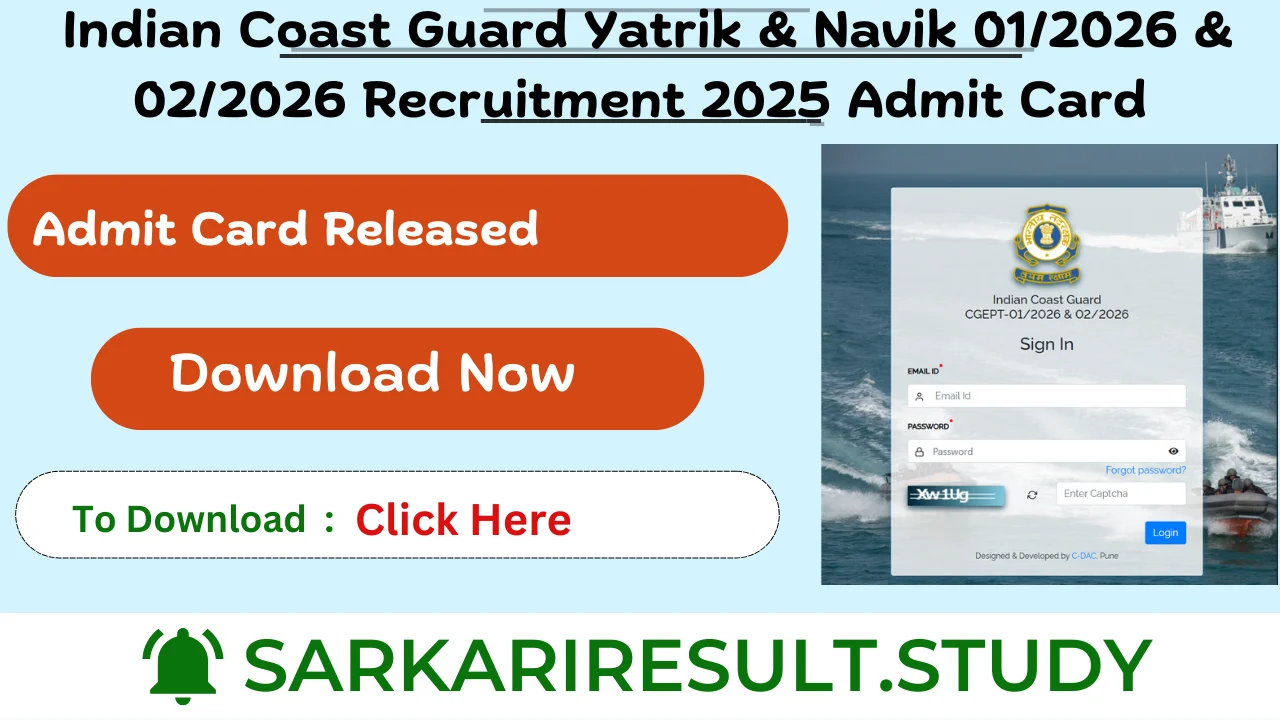 Indian Coast Guard Yatrik & Navik 01/2026 & 02/2026 Recruitment 2025 Admit Card 