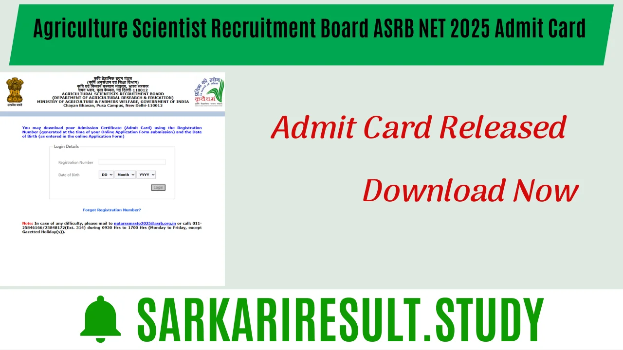ASRB NET Recruitment 2025 Admit Card 