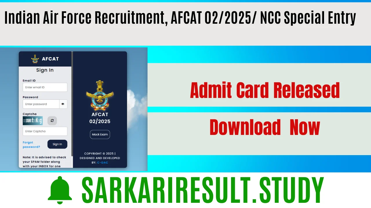Indian Air Force Recruitment AFCAT 02/2025 Admit Card