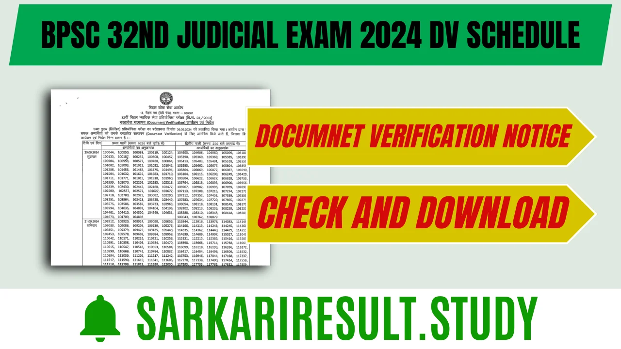 BPSC 32nd Judicial Exam 2024 DV Schedule