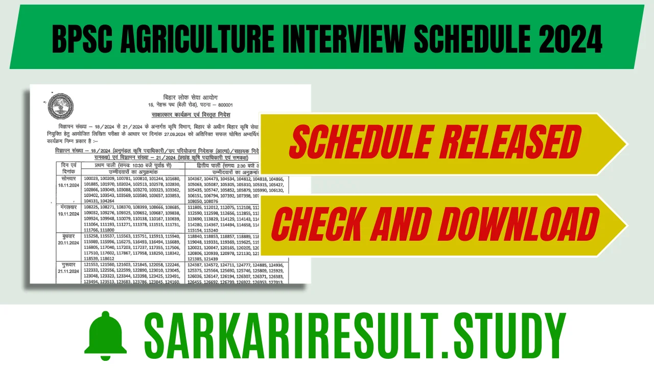 BPSC Agriculture Interview Schedule 2024