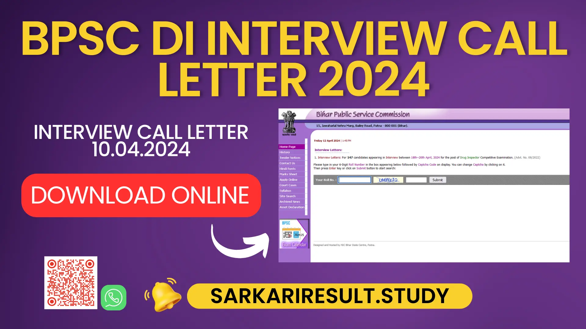 BPSC DI Interview Call Letter 2024