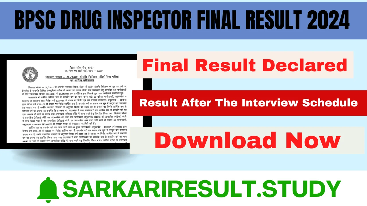 BPSC Drug Inspector Final Result 2024