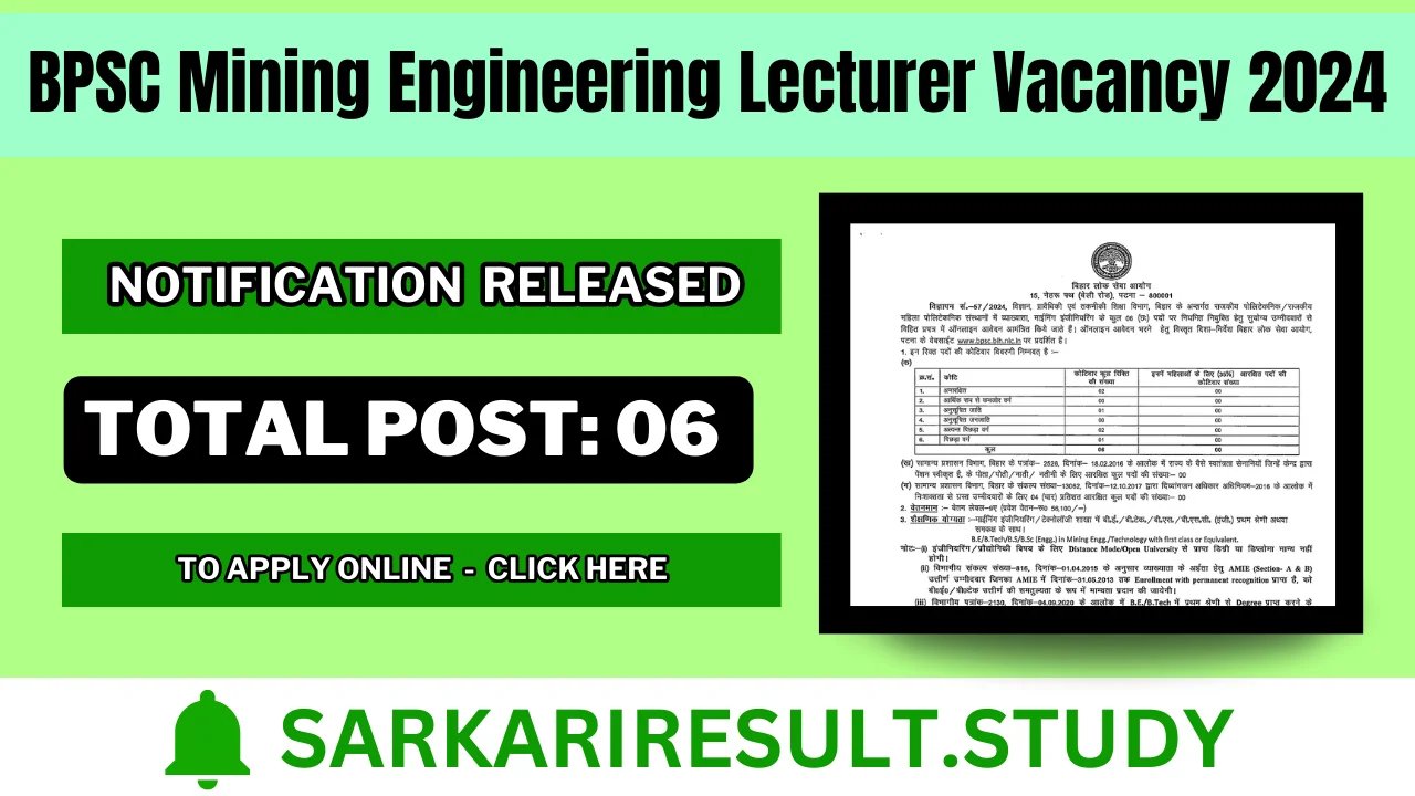 BPSC Mining Engineering Lecturer Vacancy 2024