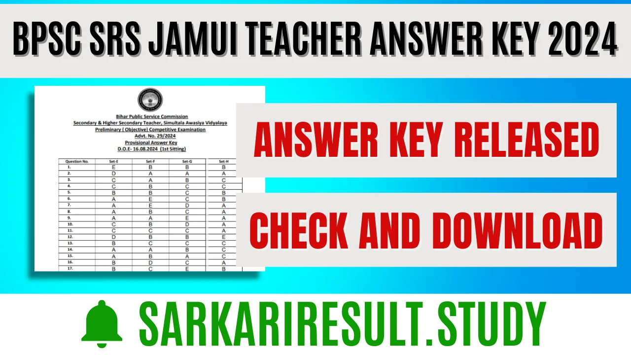 BPSC SRS Jamui Teacher Answer Key 2024