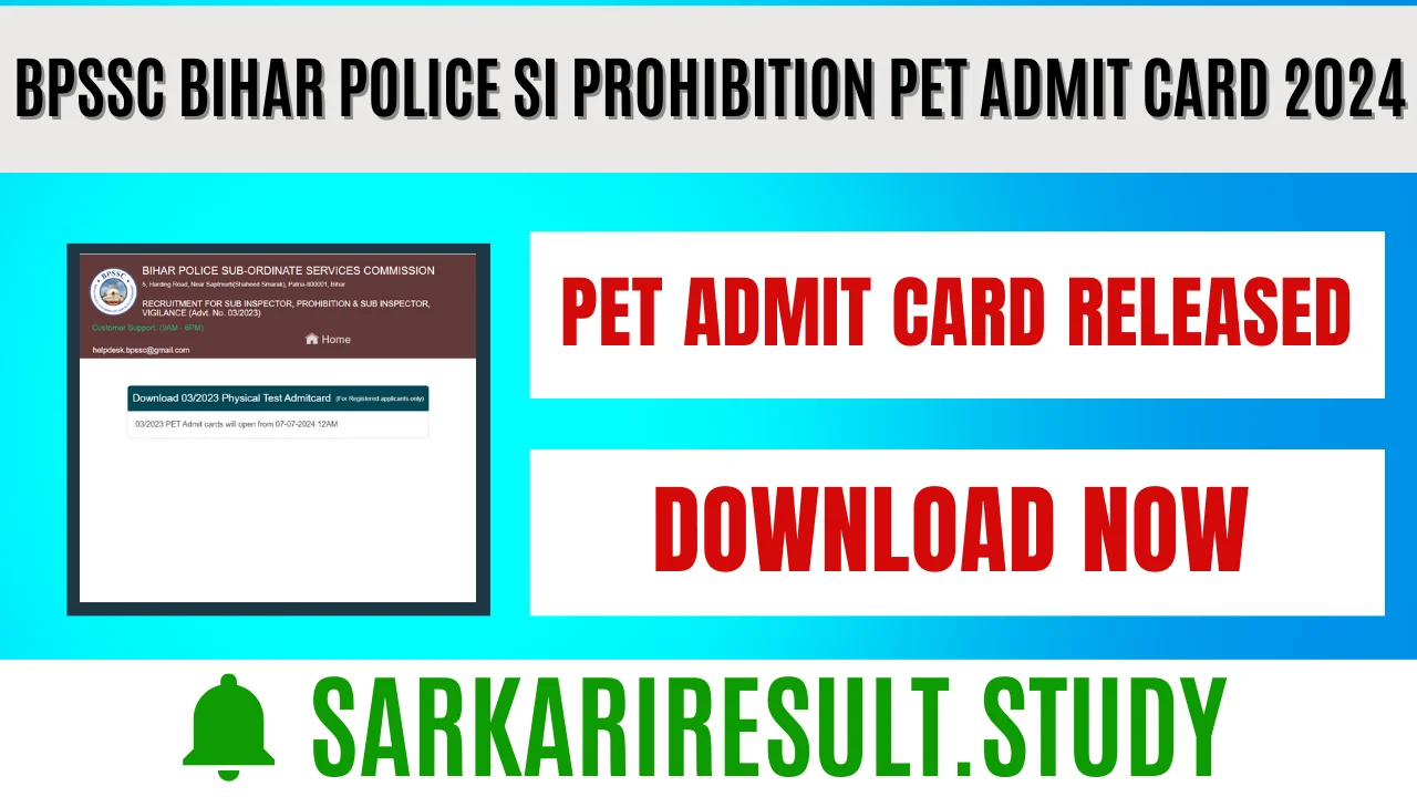 BPSSC Bihar Police SI Prohibition PET Admit Card 2024