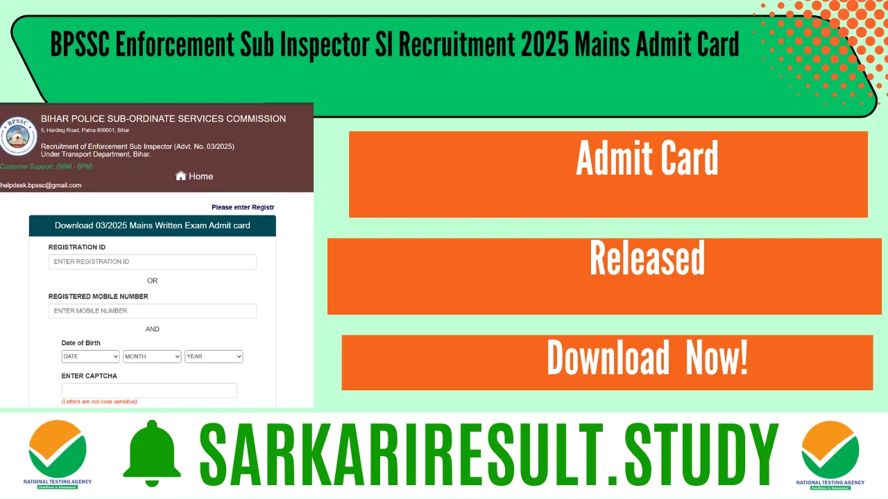 BPSSC Enforcement Sub Inspector SI Recruitment 2025 Mains Admit Card 