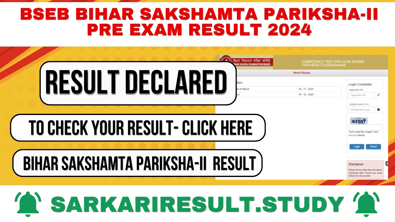 BSEB Bihar Sakshamta Pariksha-II Pre Exam Result 2024