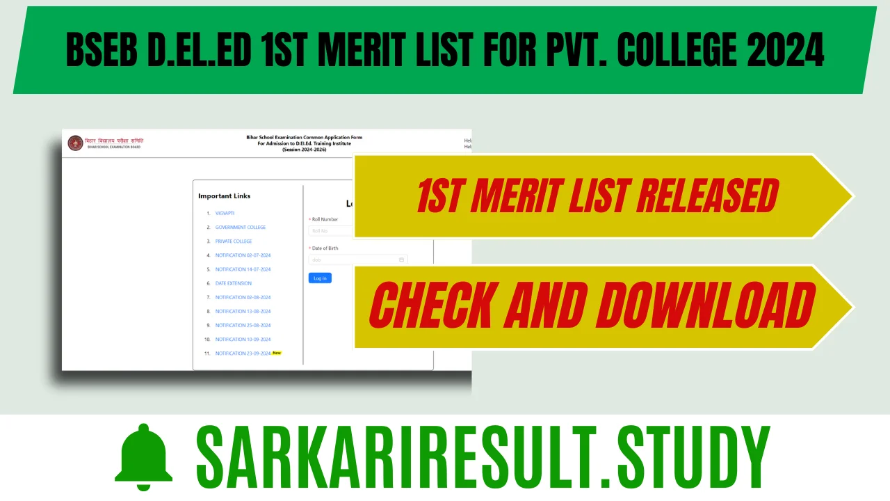 BSEB D.El.Ed 1st Merit List for Pvt. College 2024