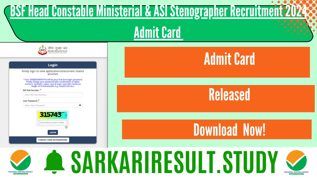 BSF Head Constable Ministerial & ASI Stenographer Recruitment 2024 Admit Card 