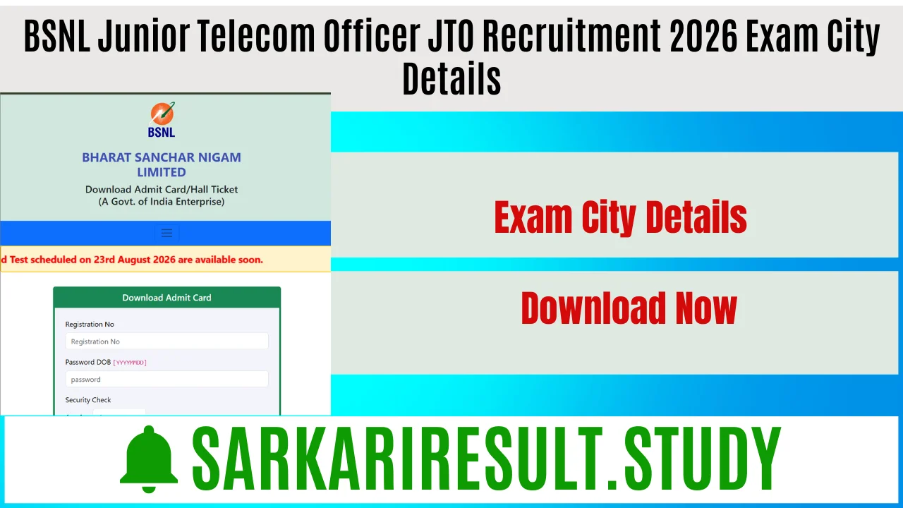BSNL JTO Recruitment 2026 Exam City Details