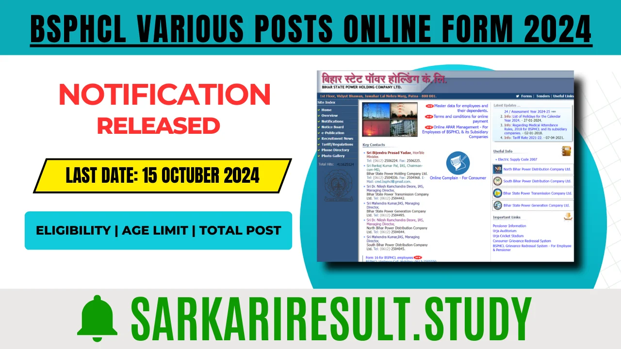 BSPHCL Various Posts Online Form 2024