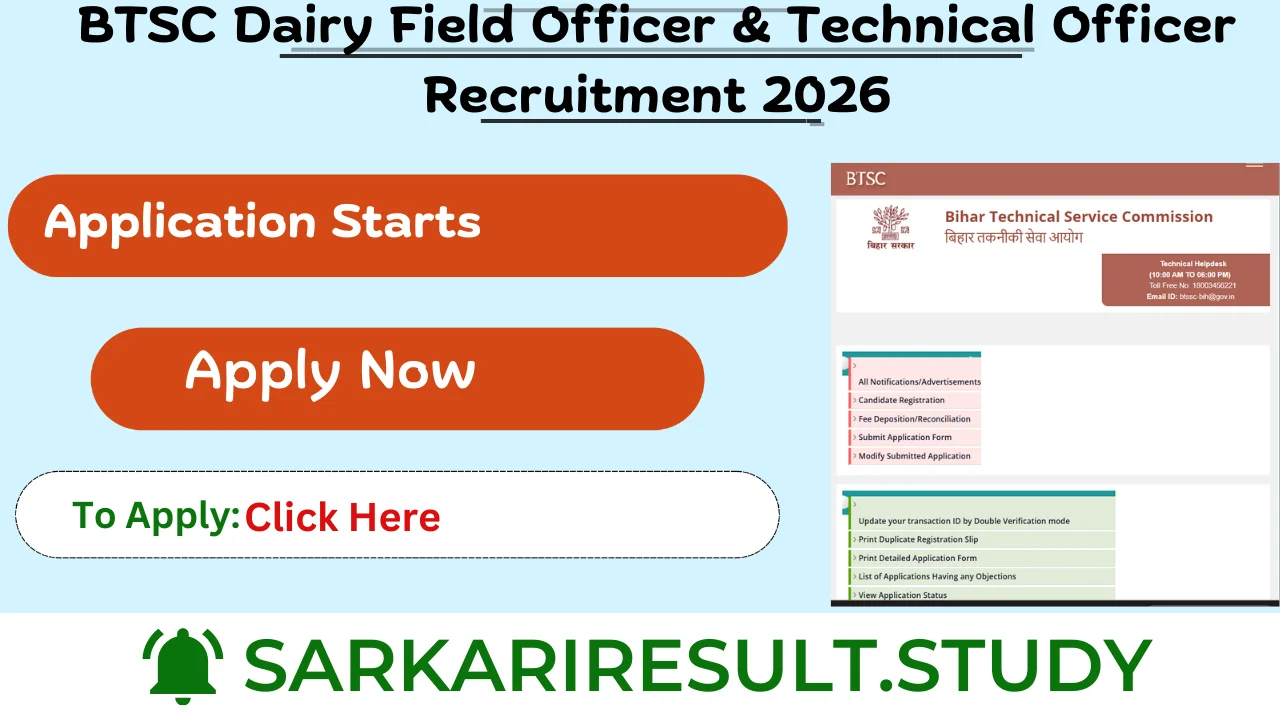 BTSC Dairy Field Officer & Technical Officer Recruitment 2026