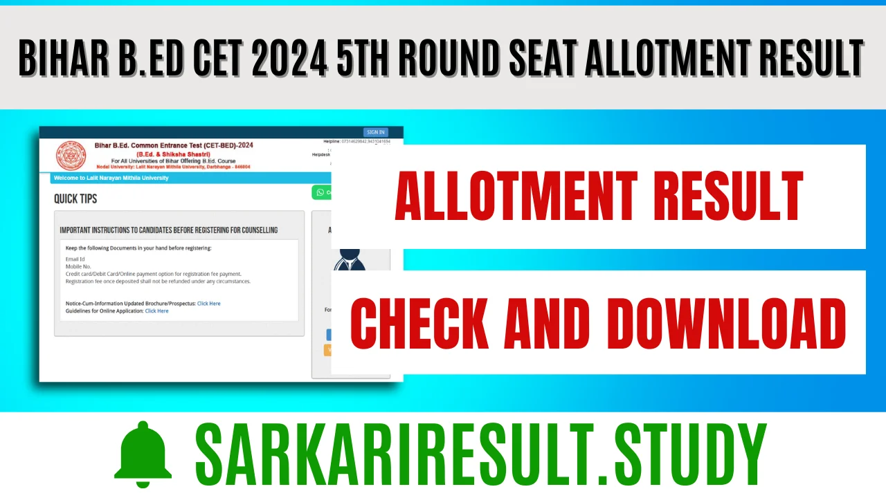 Bihar B.Ed CET 2024 5th Round Seat Allotment Result