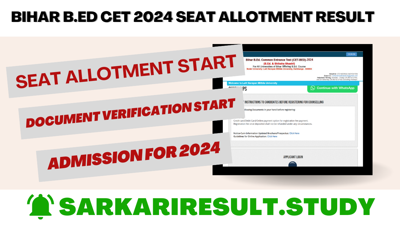 Bihar B.Ed CET 2024 Seat Allotment Result
