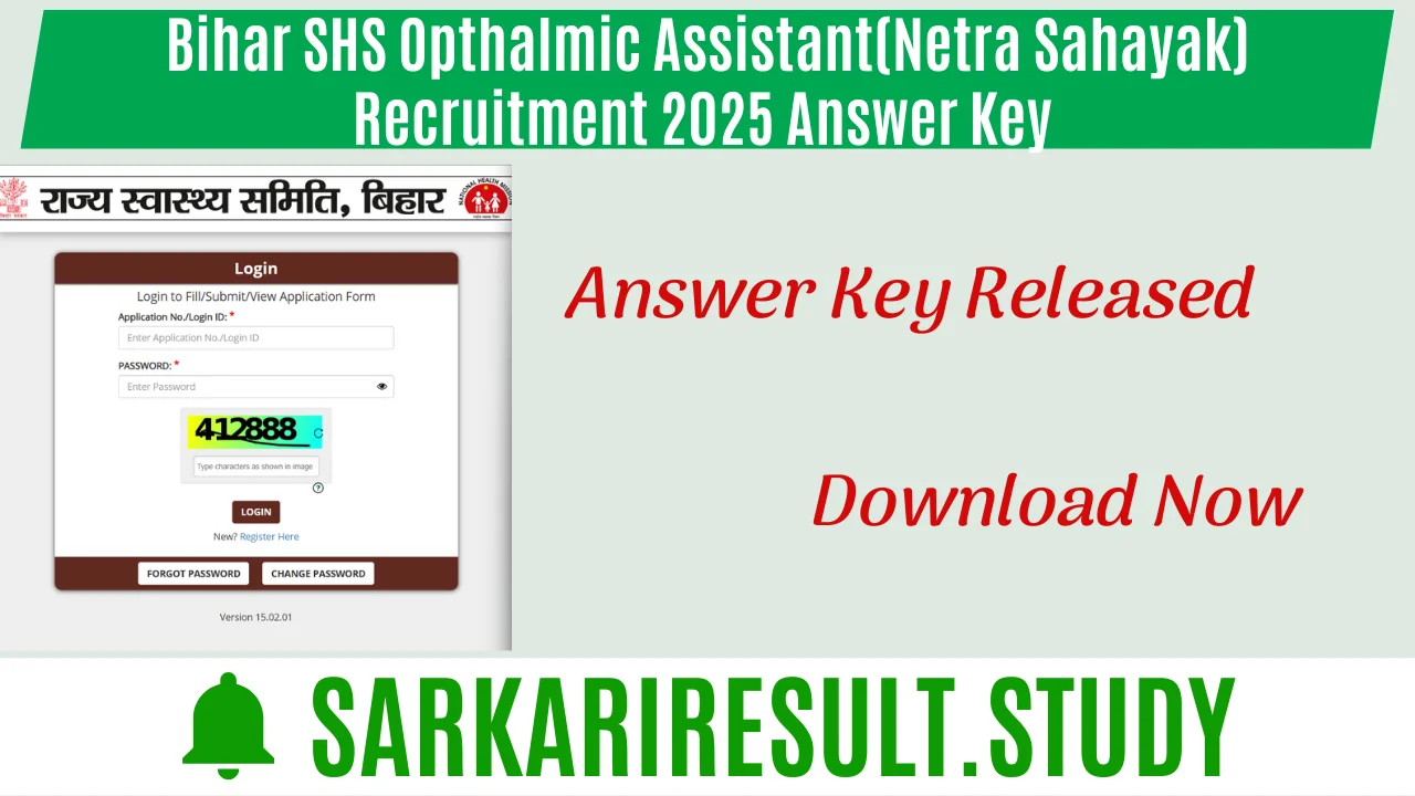 Bihar SHS Opthalmic Assistant(Netra Sahayak) Recruitment 2025 Answer Key 