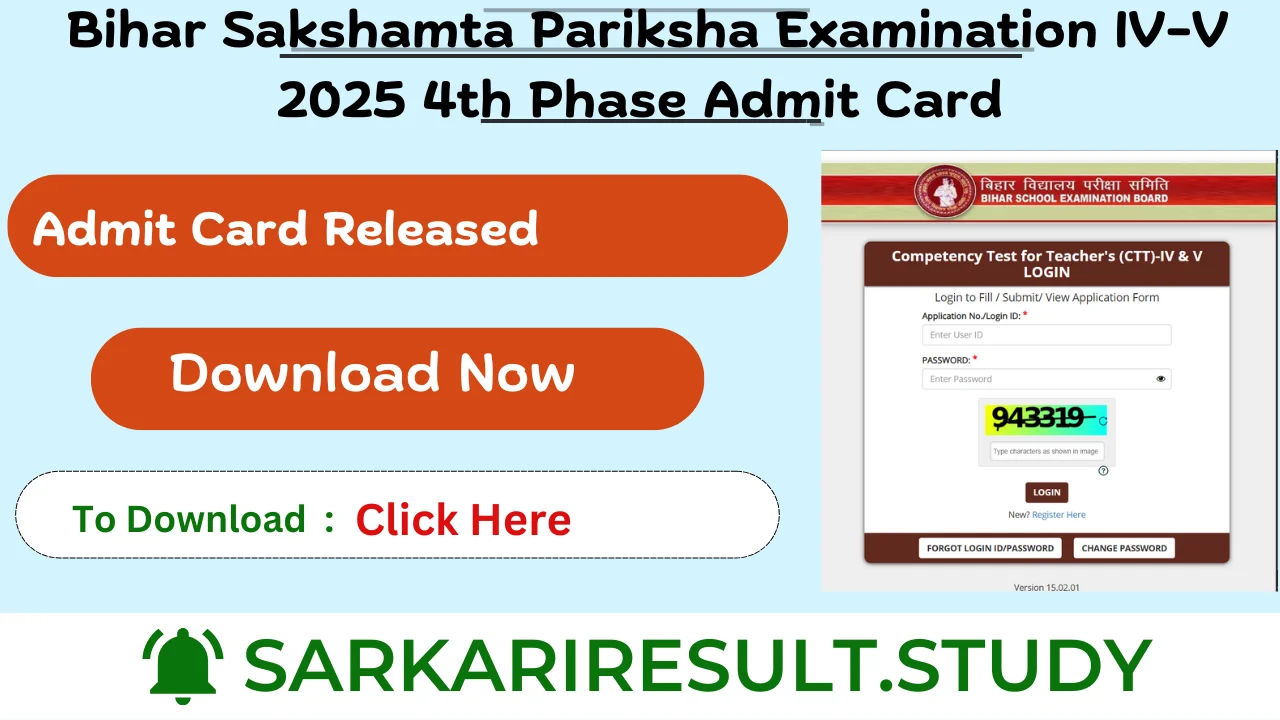 Bihar Sakshamta Pariksha Examination IV-V 2025 4th Phase Admit Card 