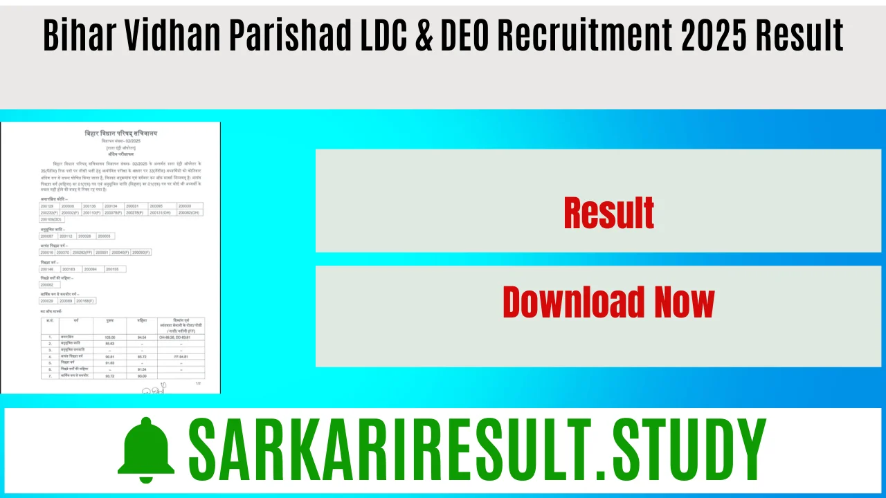 Bihar Vidhan Parishad LDC & DEO Recruitment 2025 Result