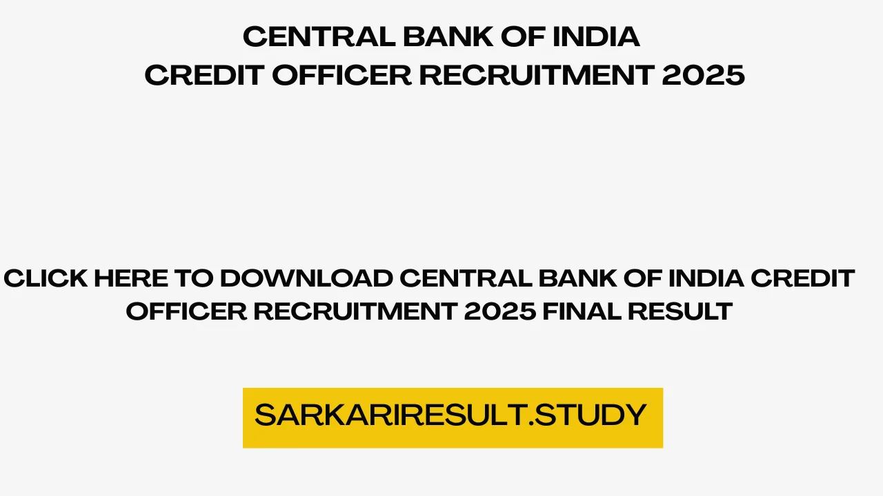 CBI Credit Officer Recruitment 2025 Final Result