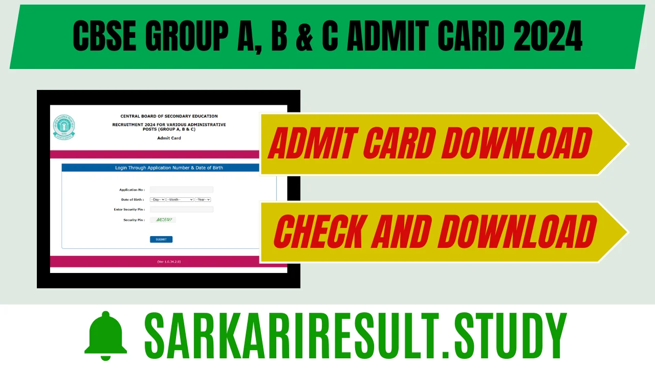 CBSE Group A, B & C Admit Card 2024