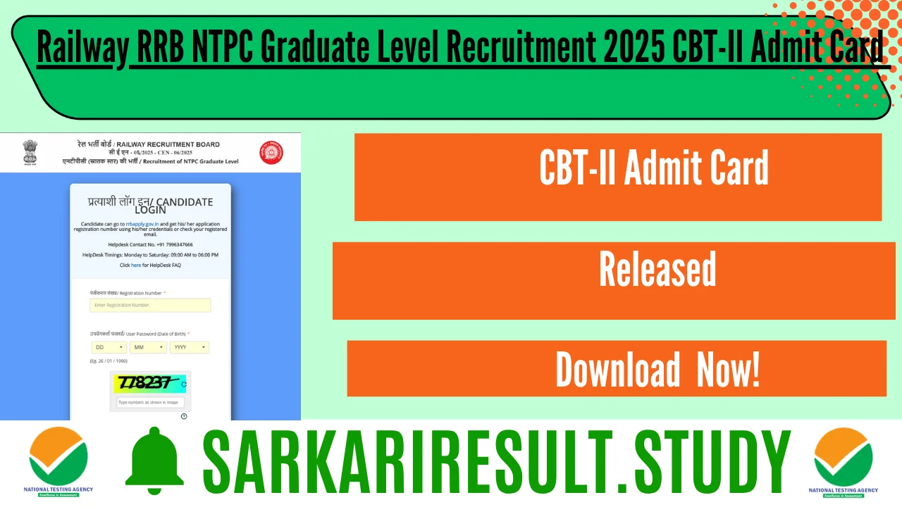 Railway RRB NTPC Graduate Level Recruitment 2025 CBT-II Admit Card 