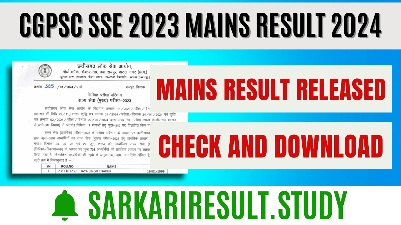 CGPSC SSE 2023 Mains Result 2024