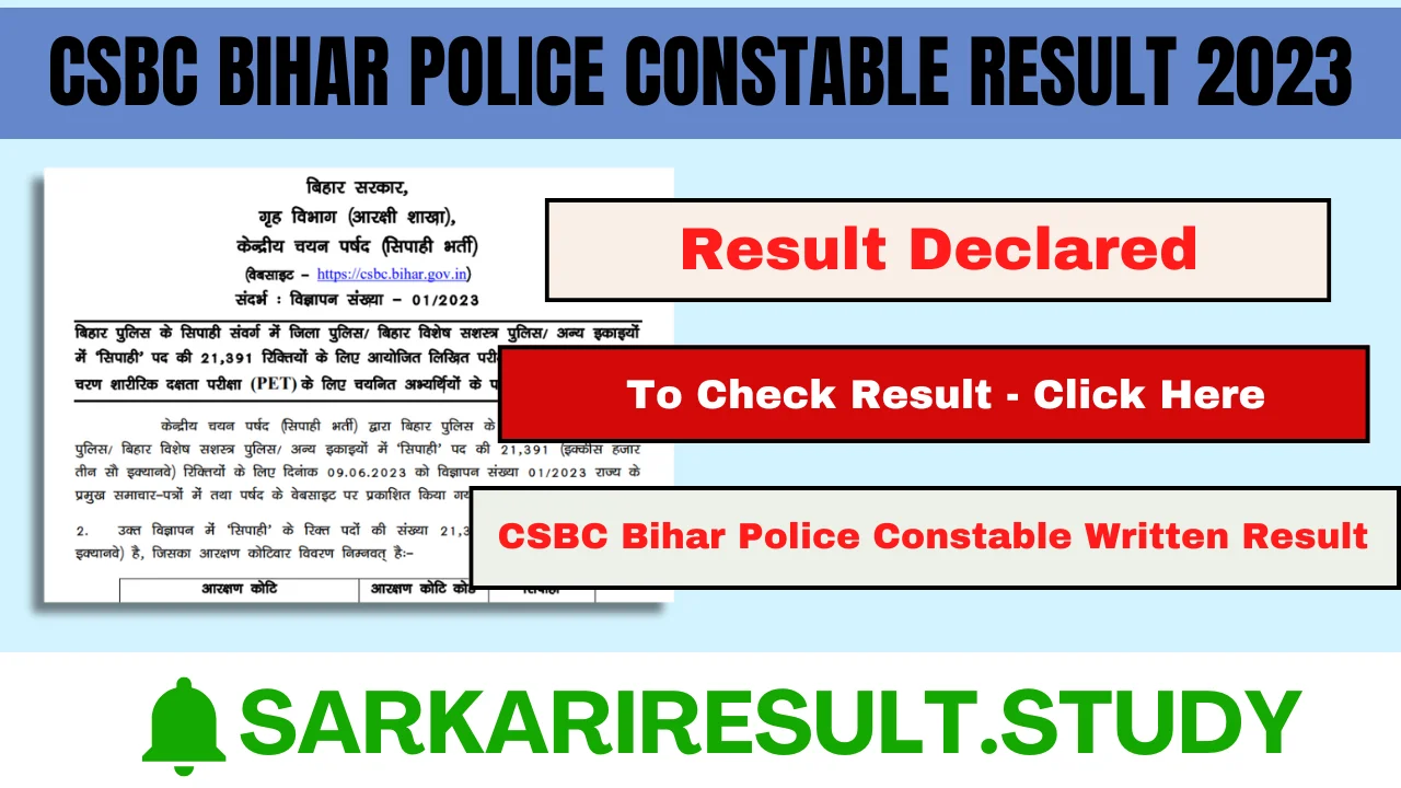 CSBC Bihar Police Constable Result 2023