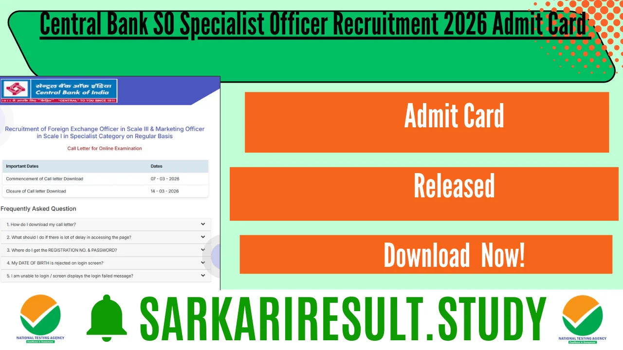 Central Bank SO Specialist Officer Recruitment 2026 Admit Card 