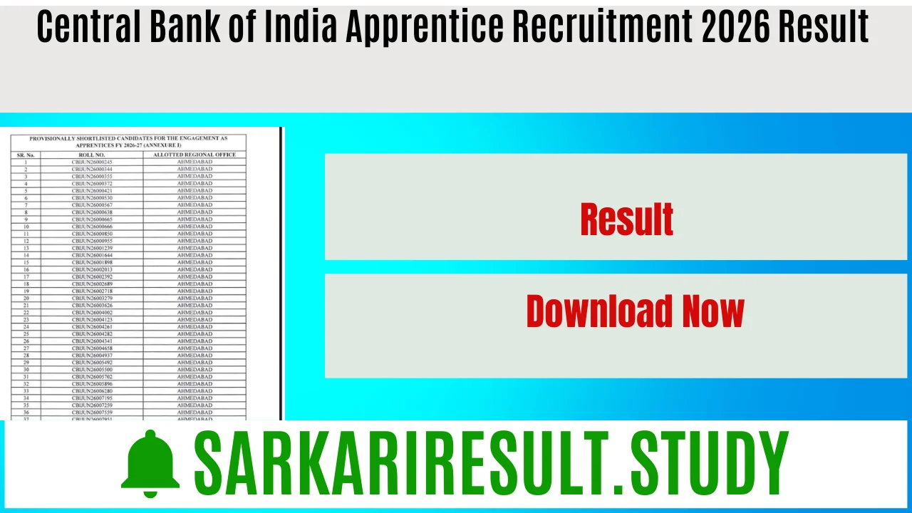 CBI Apprentice Recruitment 2026 Result 