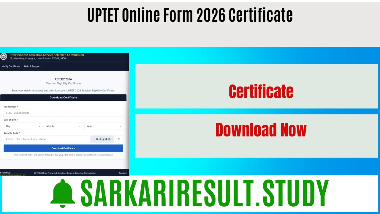 UPTET Online Form 2026 Certificate