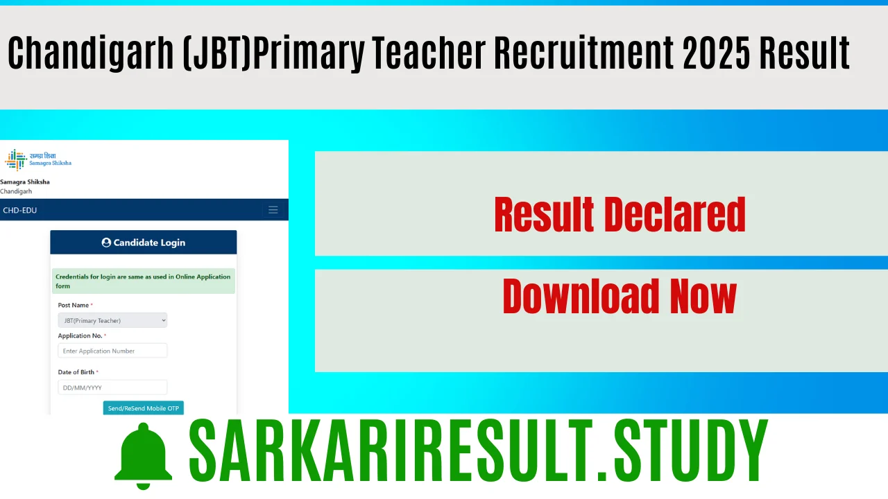 Chandigarh (JBT)Primary Teacher Recruitment 2025 Result