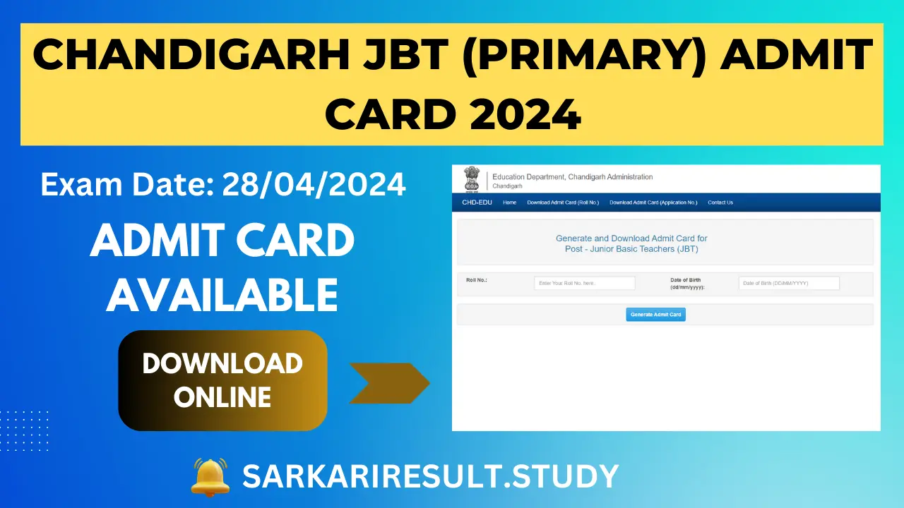 Chandigarh JBT (Primary) Admit Card 2024