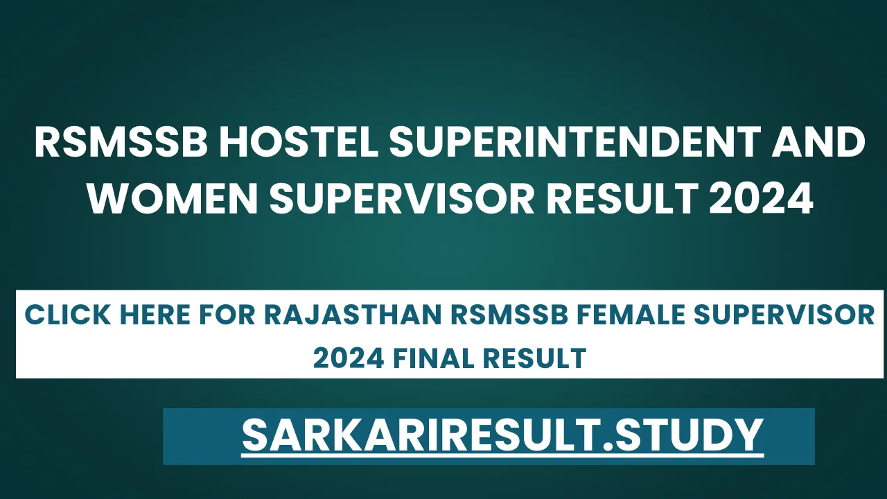 Rajasthan RSMSSB Female Supervisor 2024 Final Result