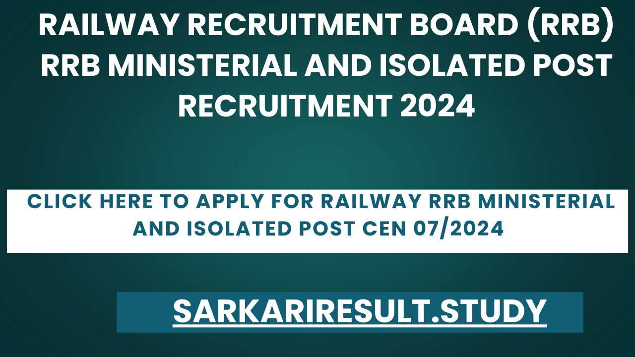 Railway RRB Ministerial and Isolated Post recruitment