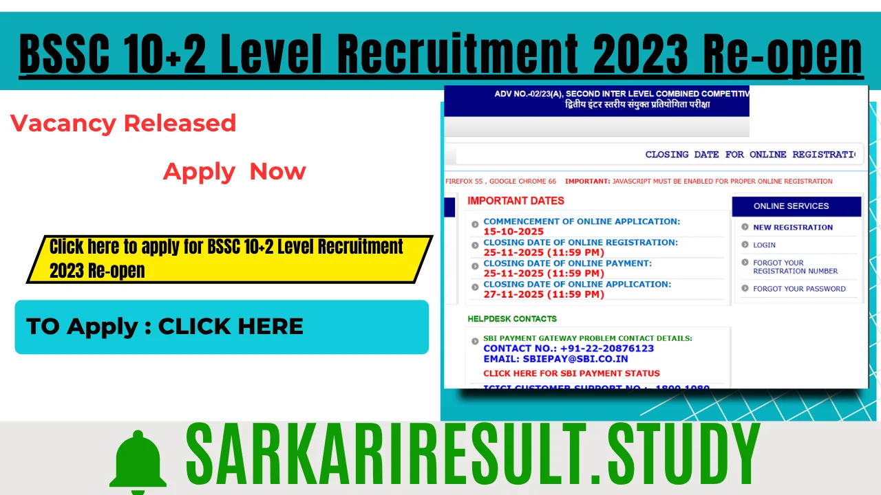 BSSC 10+2 Level Recruitment 2023 Re-open