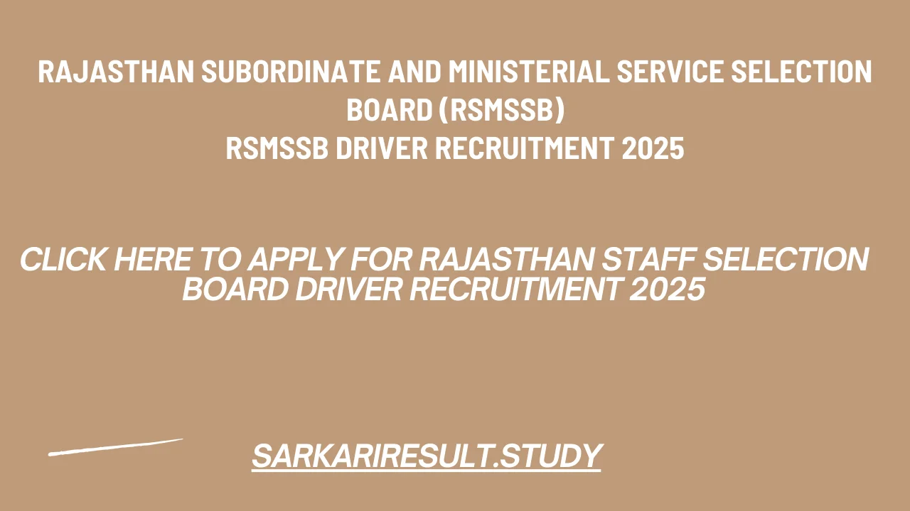 Rajasthan Staff Selection Board Driver Recruitment 2025