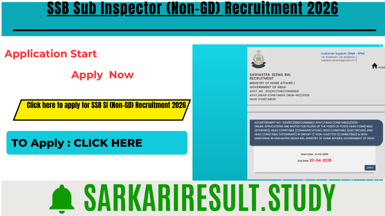 SSB SI (Non-GD) Recruitment 2026