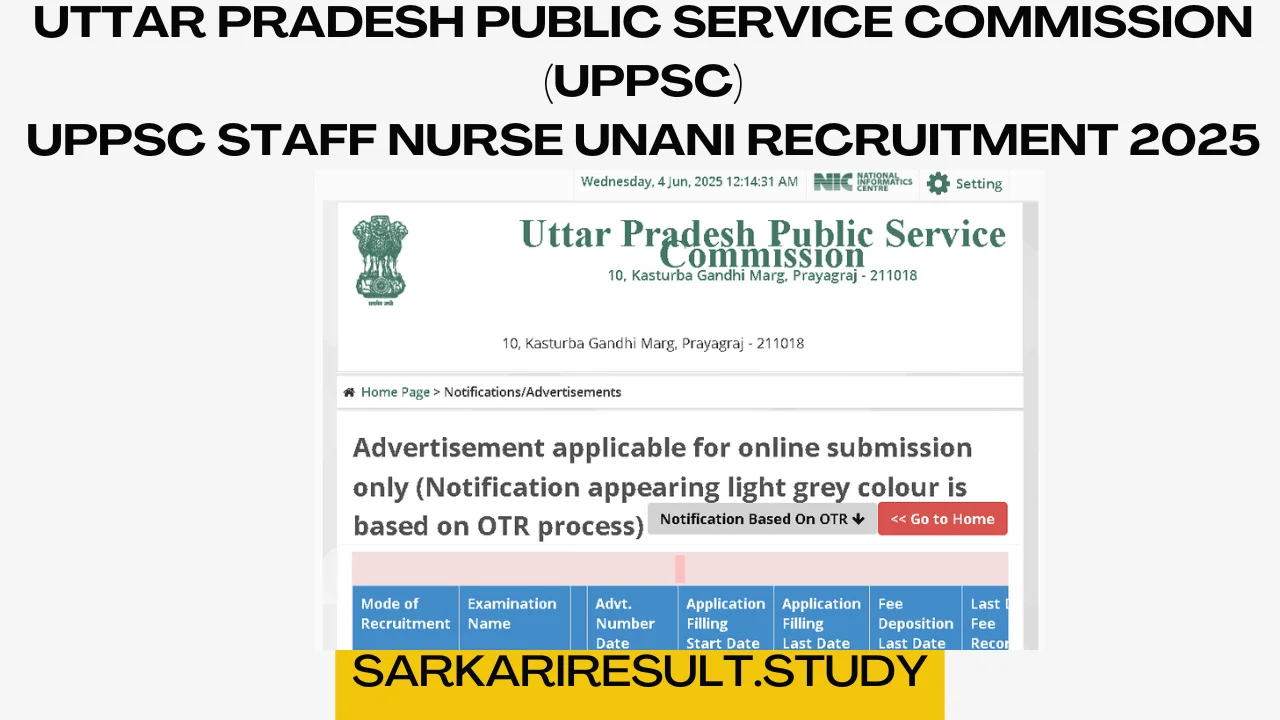 UPPSC Staff Nurse Unani Recruitment 2025