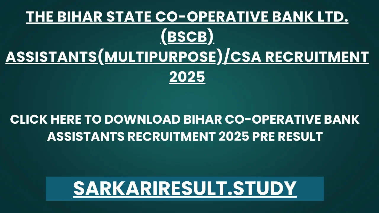 Bihar Co-Operative Bank Assistants Recruitment 2025 Pre Result