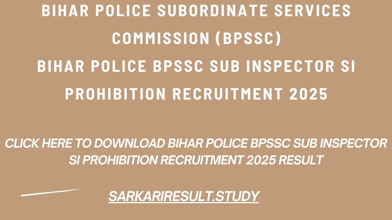 Bihar Police BPSSC Sub Inspector SI Prohibition Recruitment 2025 Result