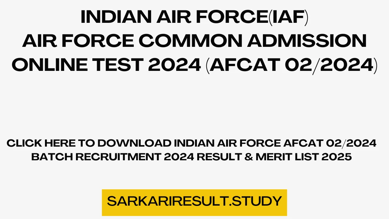 Indian Airforce AFCAT 02/2024 Batch Recruitment 2024 Result & Merit List 2025