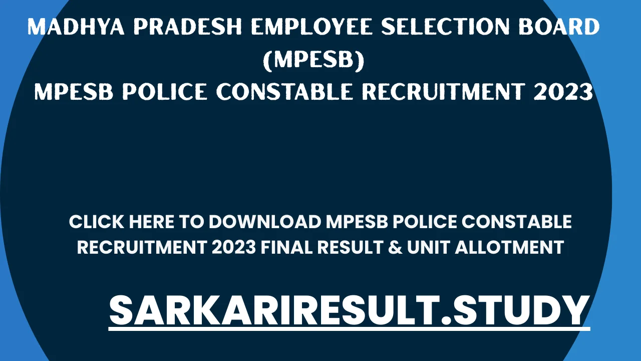 MPESB Police Constable Recruitment 2023 Final Result & Unit Allotment