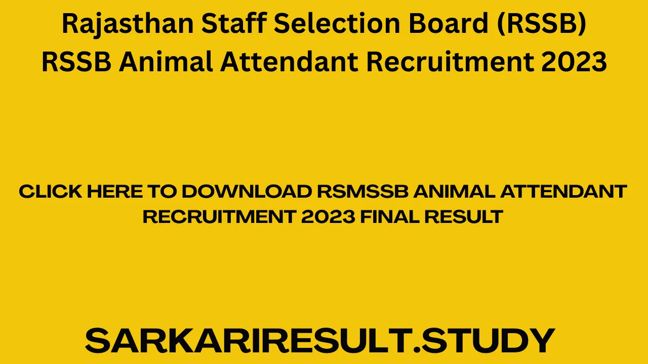 RSMSSB Animal Attendant Recruitment 2023 Final Result