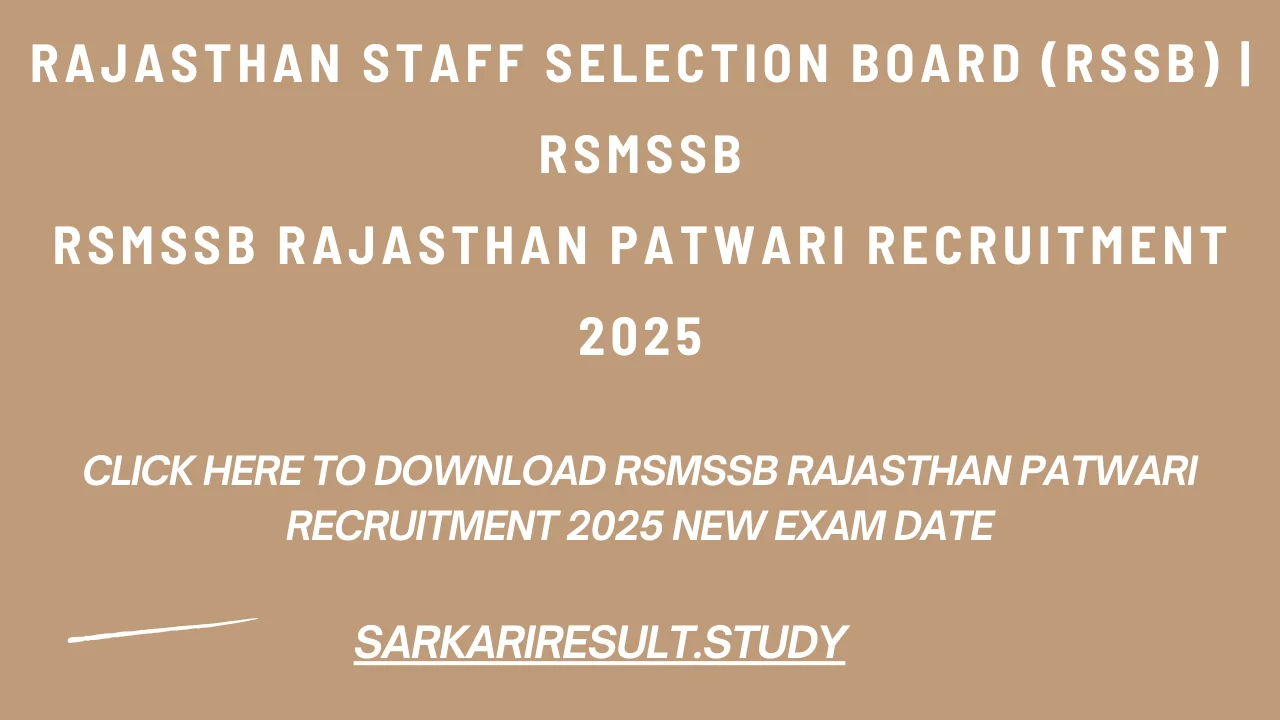 RSMSSB Rajasthan Patwari Recruitment 2025 New Exam Date