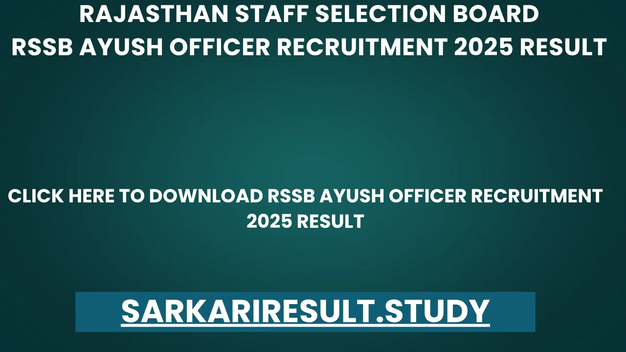RSSB Ayush Officer Recruitment 2025 Result