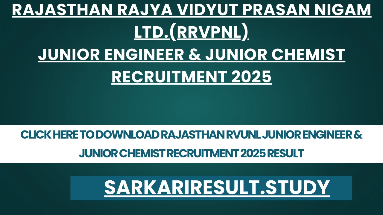 Rajasthan RVUNL Junior Engineer & Junior Chemist Recruitment 2025 Result