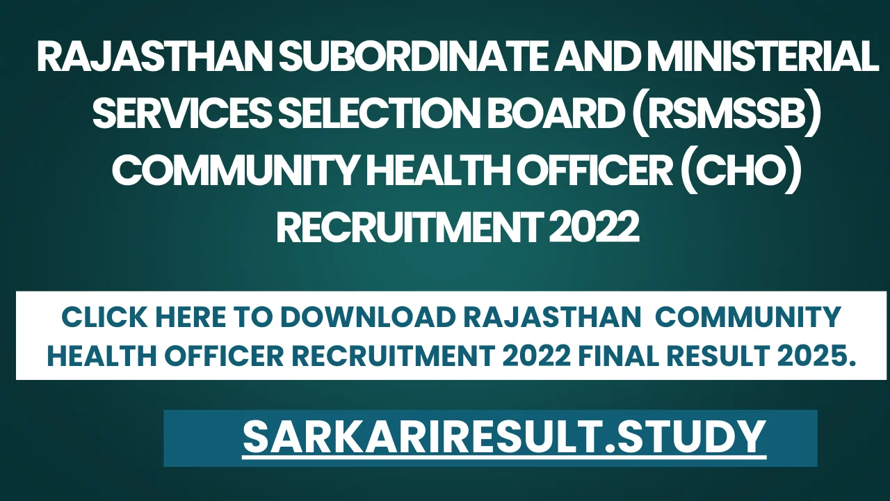 Rajasthan Community Health Officer Recruitment 2022 Final Result 2025